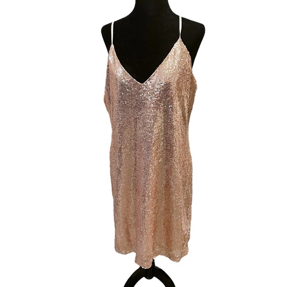 NWT •	BAR III •	V-NECK MINI SLIP DRESS - L - Picture 3 of 6